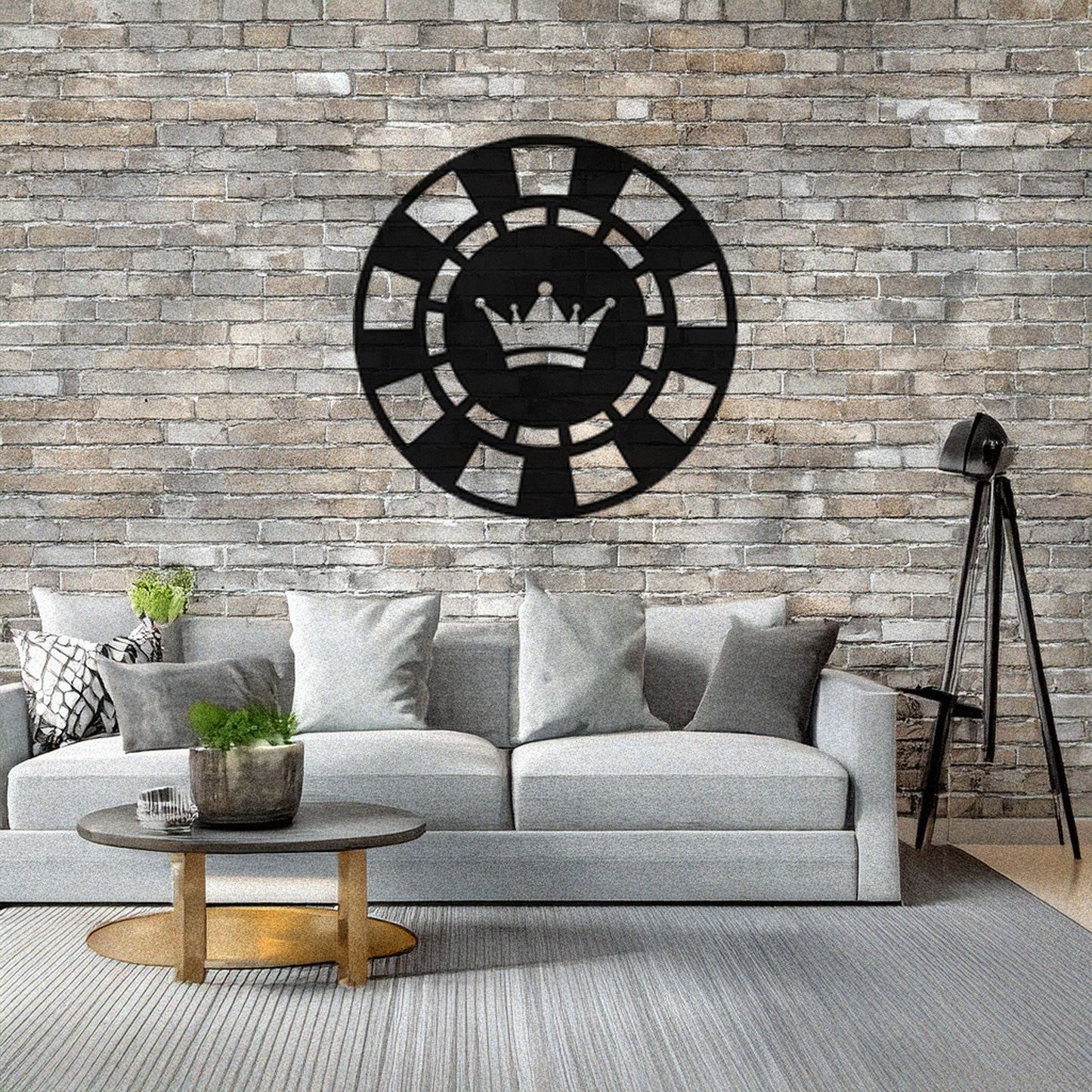 Laser Cut Metal Wall Decor, Poker Chip with Crown Design, Black Game Room Wall Art, Casino-Themed Accent, Matte Black Wall Art, Poker Lover Gift