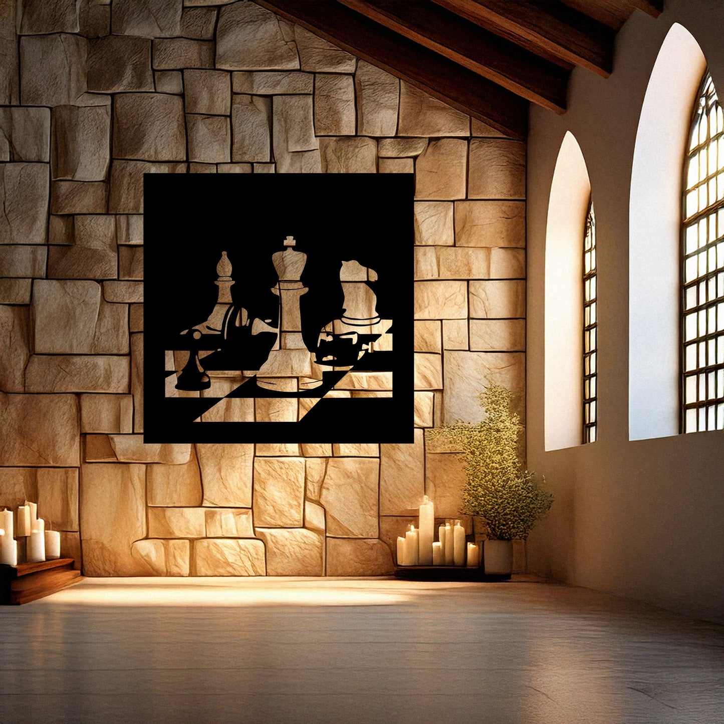 Laser Cut Metal Wall Decor, Chess Design, Black Chessboard Wall Art, Game Room Accent, Matte Black Wall Decor, Gift for Chess Enthusiasts