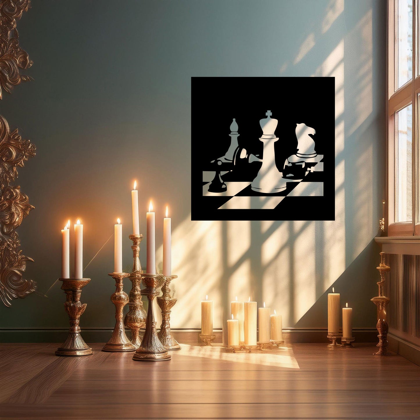Laser Cut Metal Wall Decor, Chess Design, Black Chessboard Wall Art, Game Room Accent, Matte Black Wall Decor, Gift for Chess Enthusiasts