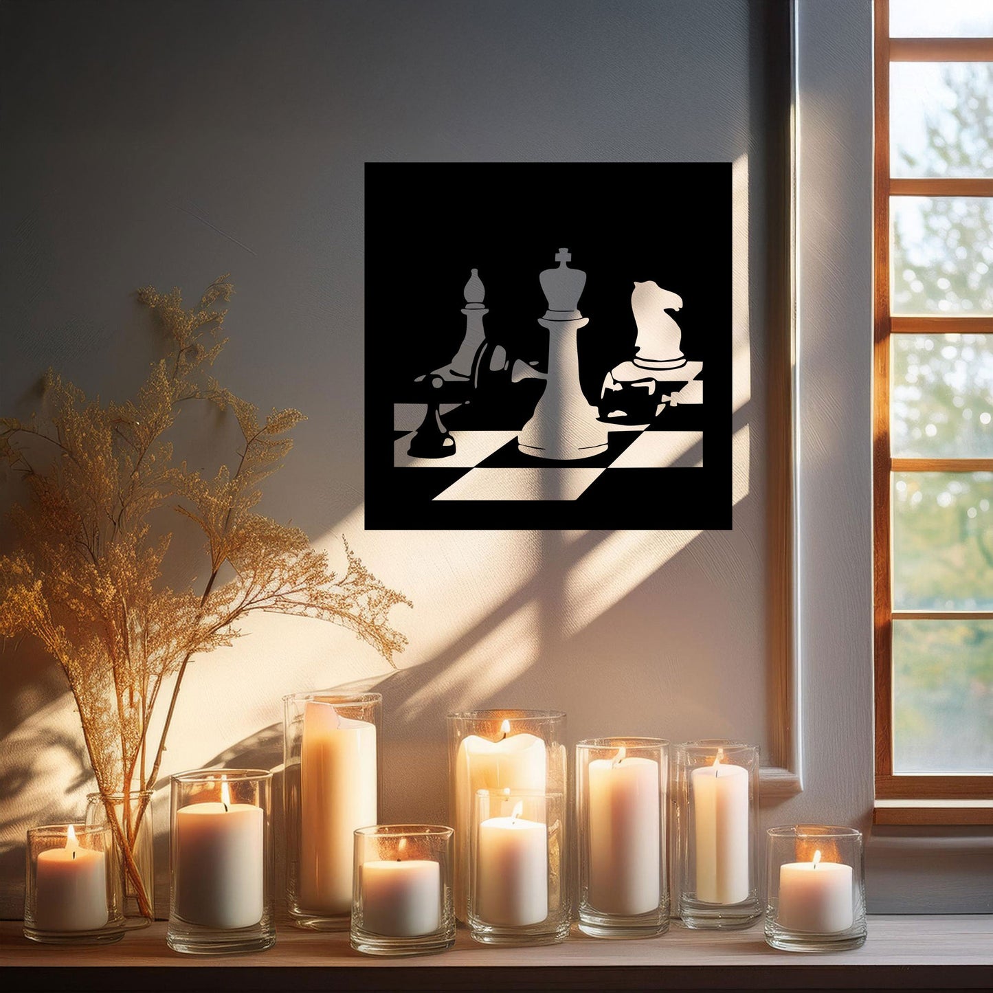 Laser Cut Metal Wall Decor, Chess Design, Black Chessboard Wall Art, Game Room Accent, Matte Black Wall Decor, Gift for Chess Enthusiasts