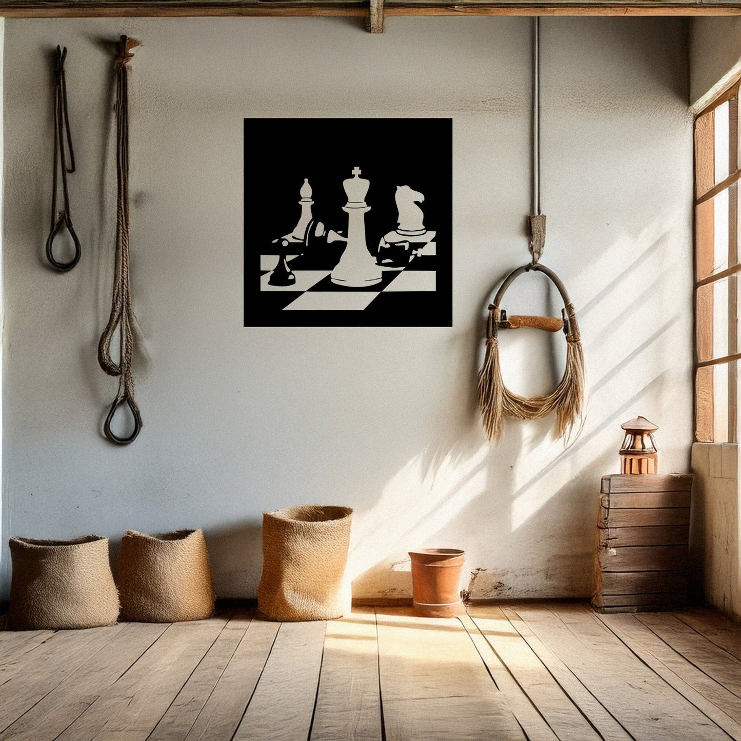 Laser Cut Metal Wall Decor, Chess Design, Black Chessboard Wall Art, Game Room Accent, Matte Black Wall Decor, Gift for Chess Enthusiasts