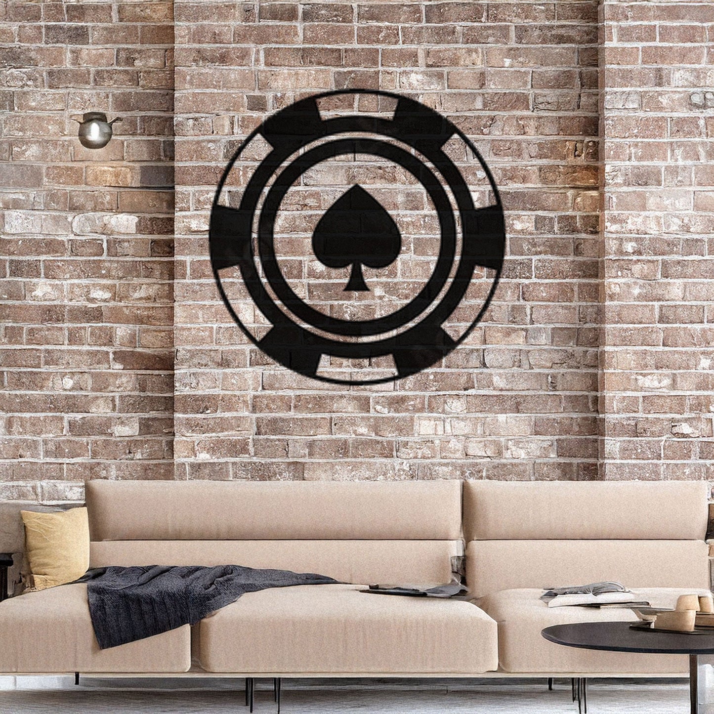 Laser Cut Metal Wall Decor, Poker Chip Spades Design, Black Casino-Themed Wall Art, Game Room Accent, Matte Black Wall Decor, Poker Lover Gift