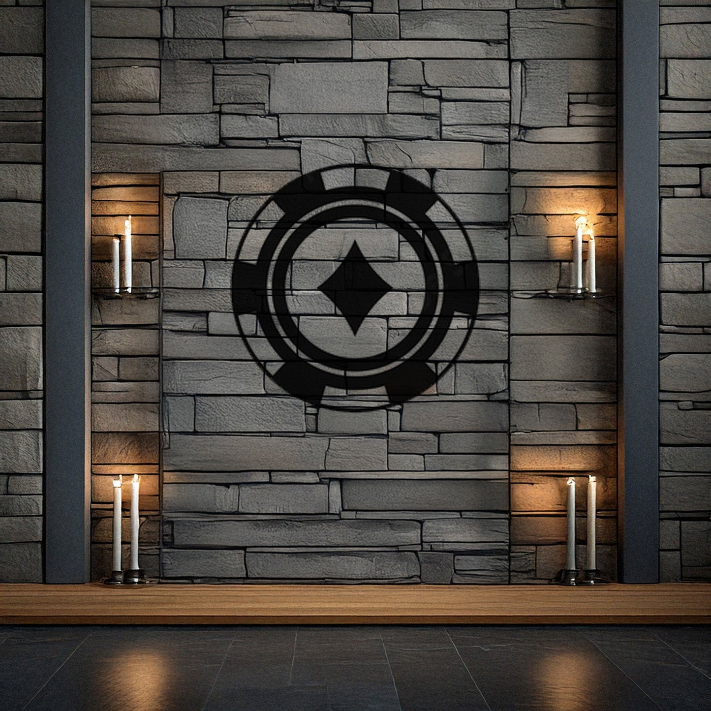 Laser Cut Metal Wall Decor, Poker Chip Diamond Design, Black Casino Wall Art, Game Room Accent, Matte Black Wall Decor, Poker Lover Gift