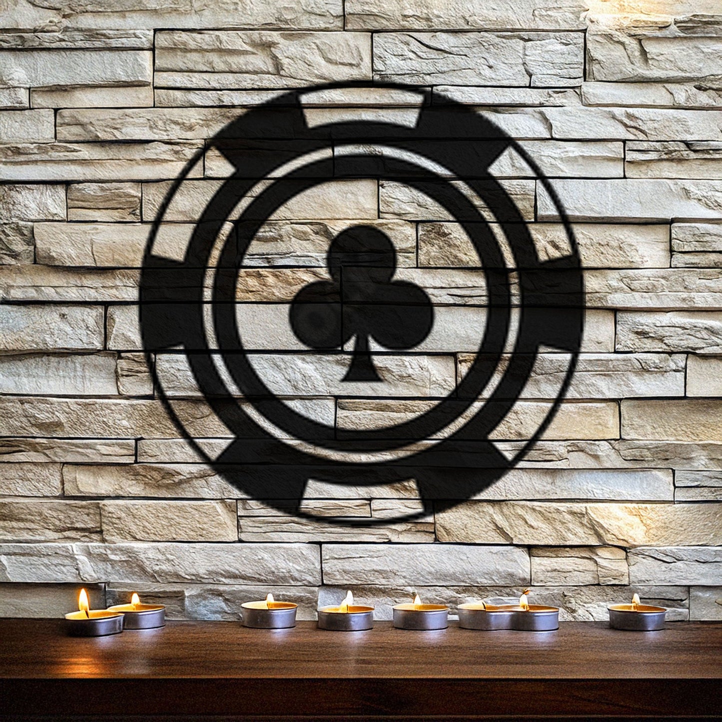 Laser Cut Metal Wall Decor, Poker Chip Clubs Design, Black Casino-Themed Wall Art, Game Room Accent, Matte Black Wall Decor, Poker Enthusiast Gift