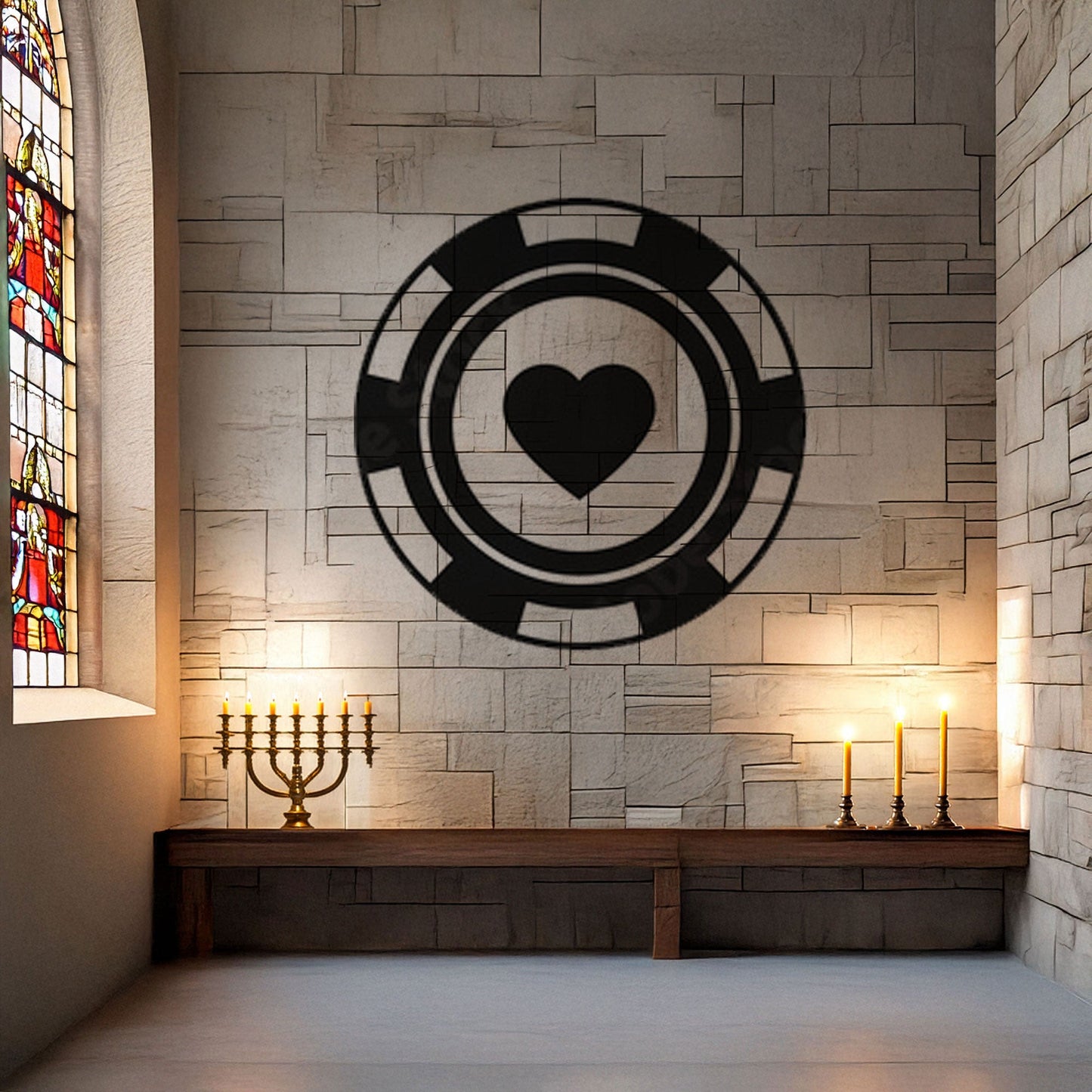 Laser Cut Metal Wall Decor, Poker Chip Hearts Design, Black Casino Wall Art, Game Room Accent, Matte Black Wall Decor, Poker Enthusiast Gift