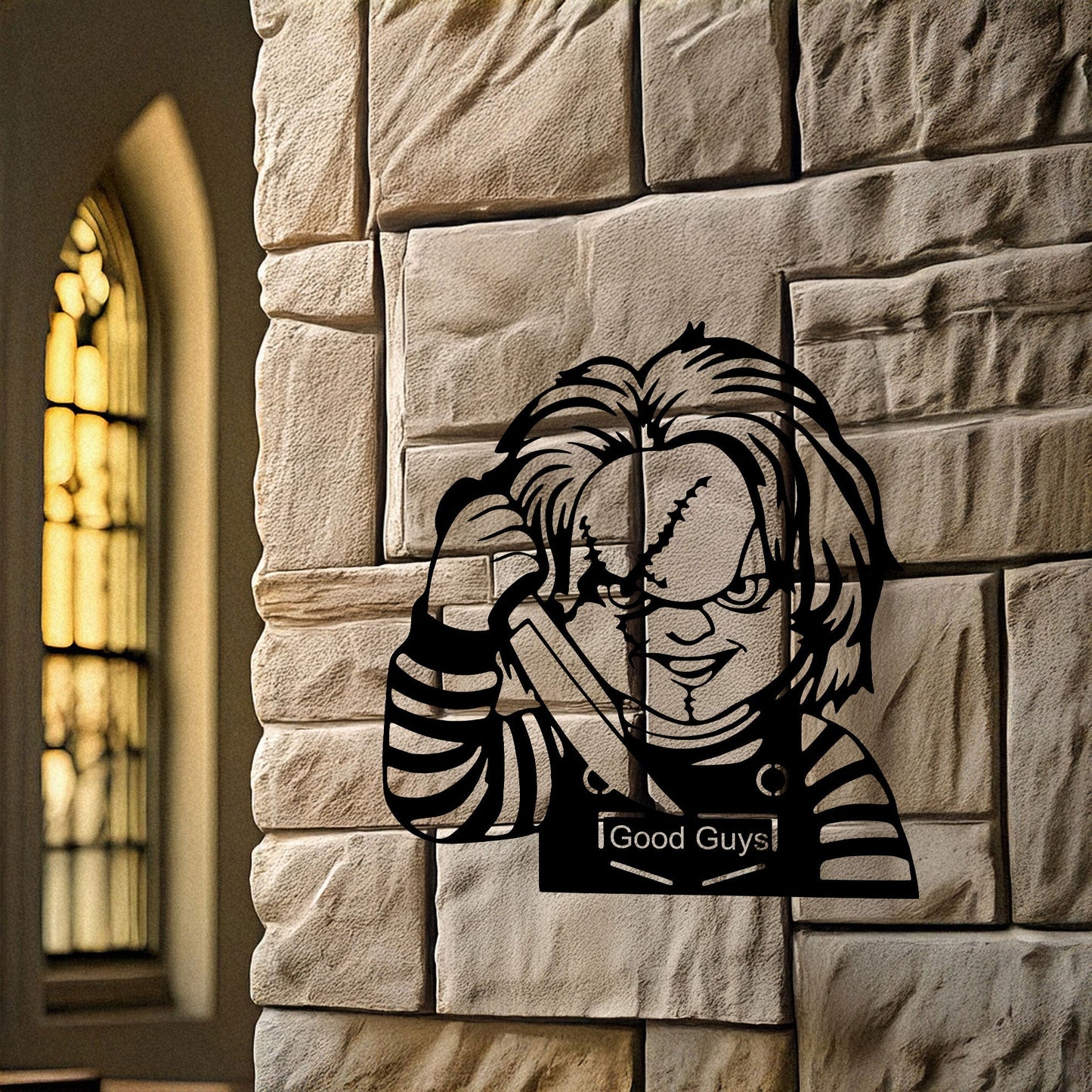 Laser Cut Metal Wall Decor, Chucky Design, Black Horror Wall Art, Halloween Home Decor, Matte Black Wall Accent, Gift for Horror Enthusiasts