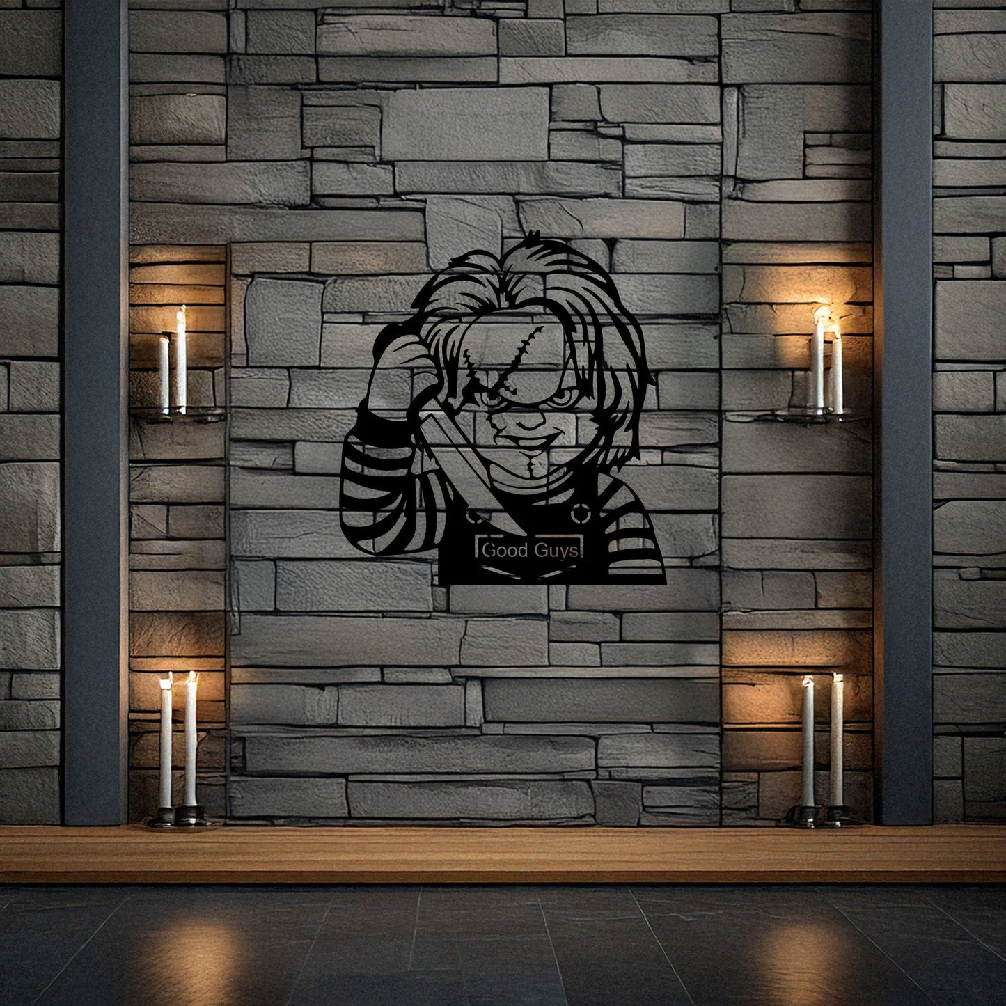 Laser Cut Metal Wall Decor, Chucky Design, Black Horror Wall Art, Halloween Home Decor, Matte Black Wall Accent, Gift for Horror Enthusiasts