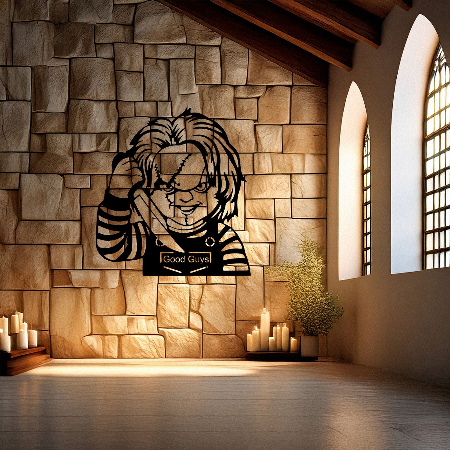 Laser Cut Metal Wall Decor, Chucky Design, Black Horror Wall Art, Halloween Home Decor, Matte Black Wall Accent, Gift for Horror Enthusiasts