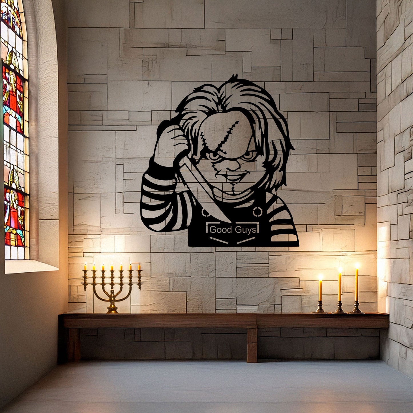 Laser Cut Metal Wall Decor, Chucky Design, Black Horror Wall Art, Halloween Home Decor, Matte Black Wall Accent, Gift for Horror Enthusiasts