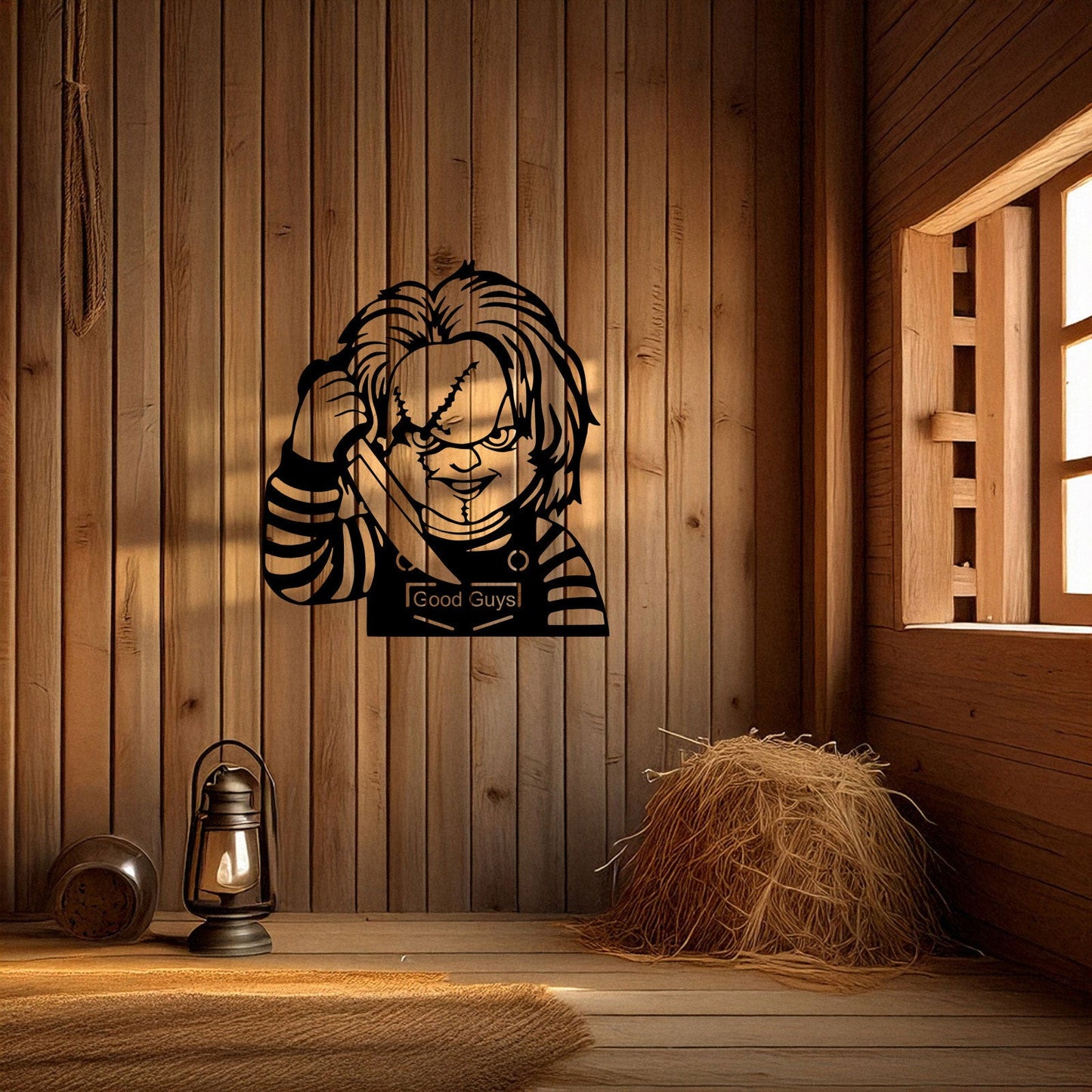 Laser Cut Metal Wall Decor, Chucky Design, Black Horror Wall Art, Halloween Home Decor, Matte Black Wall Accent, Gift for Horror Enthusiasts