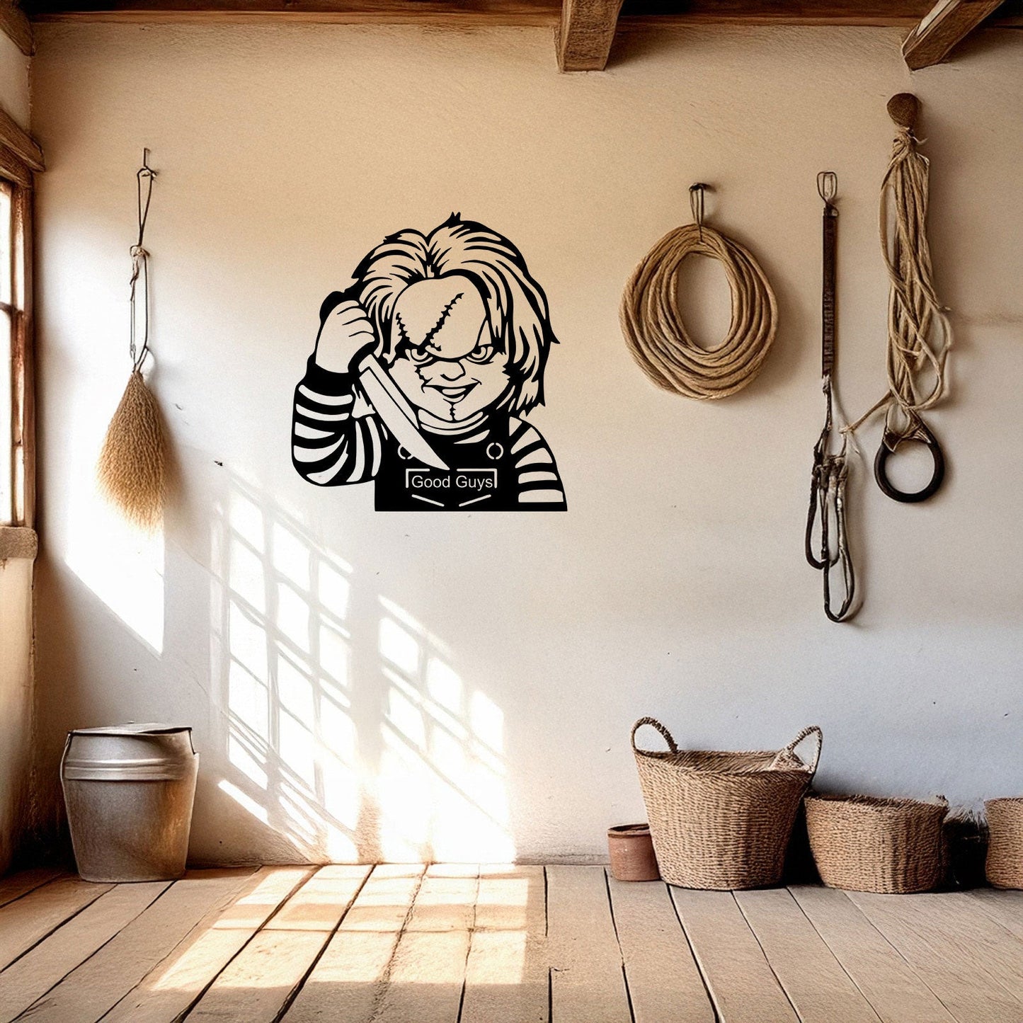 Laser Cut Metal Wall Decor, Chucky Design, Black Horror Wall Art, Halloween Home Decor, Matte Black Wall Accent, Gift for Horror Enthusiasts