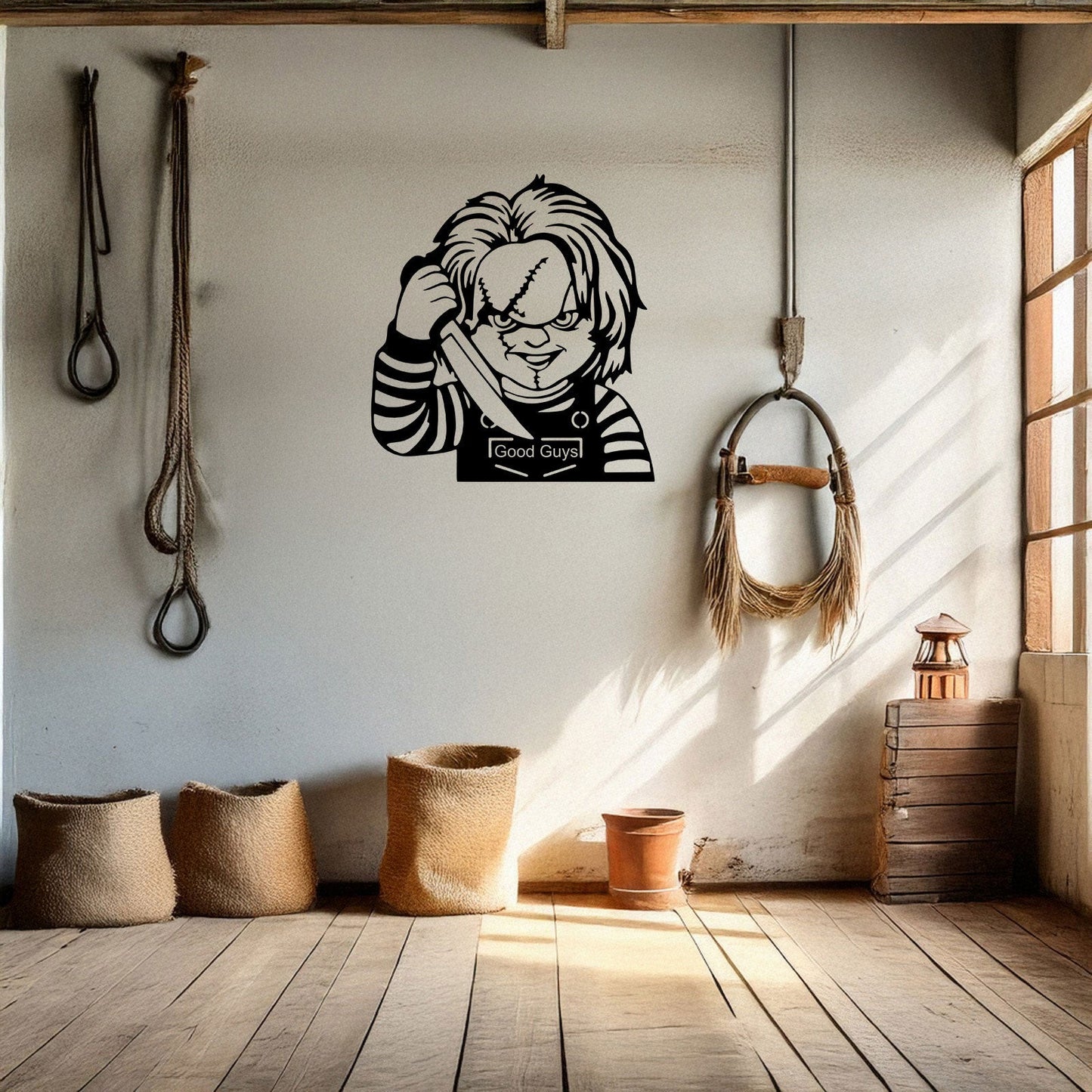 Laser Cut Metal Wall Decor, Chucky Design, Black Horror Wall Art, Halloween Home Decor, Matte Black Wall Accent, Gift for Horror Enthusiasts