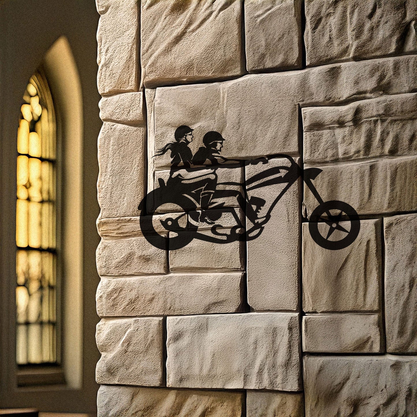 Laser Cut Metal Wall Decor, Motorcycle Chopper Couple Ride Design, Black Biker Wall Art, Garage Decor Accent, Matte Black Wall Art, Gift for Bikers