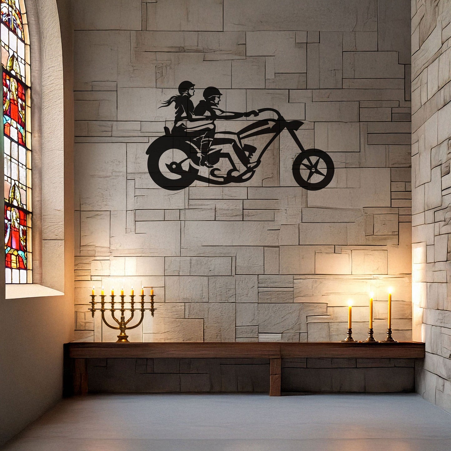 Laser Cut Metal Wall Decor, Motorcycle Chopper Couple Ride Design, Black Biker Wall Art, Garage Decor Accent, Matte Black Wall Art, Gift for Bikers