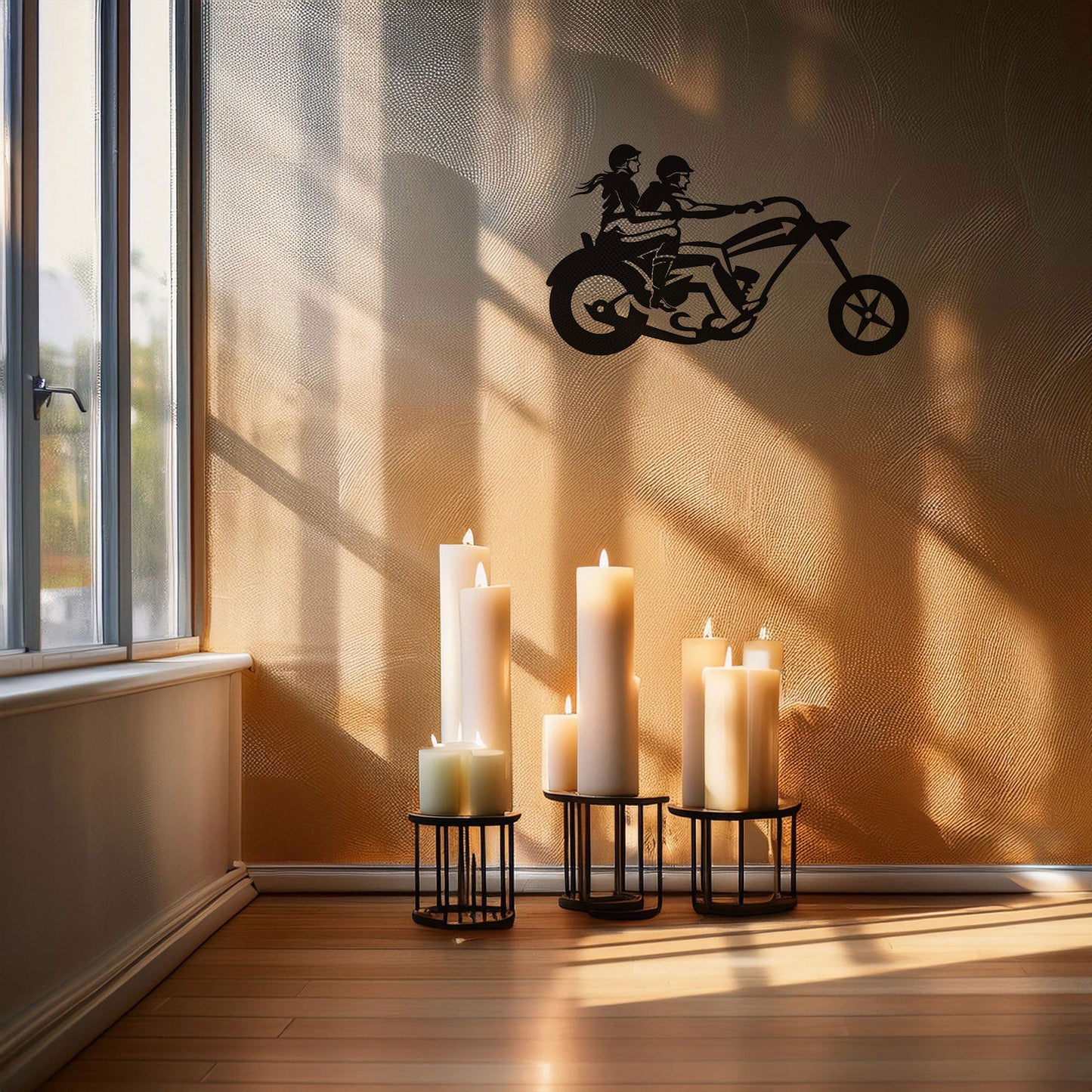Laser Cut Metal Wall Decor, Motorcycle Chopper Couple Ride Design, Black Biker Wall Art, Garage Decor Accent, Matte Black Wall Art, Gift for Bikers