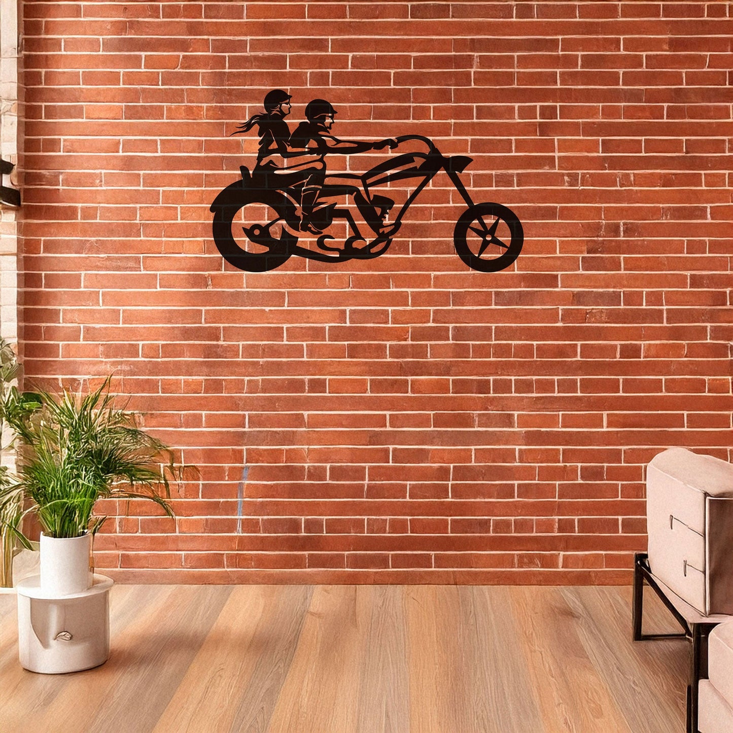 Laser Cut Metal Wall Decor, Motorcycle Chopper Couple Ride Design, Black Biker Wall Art, Garage Decor Accent, Matte Black Wall Art, Gift for Bikers