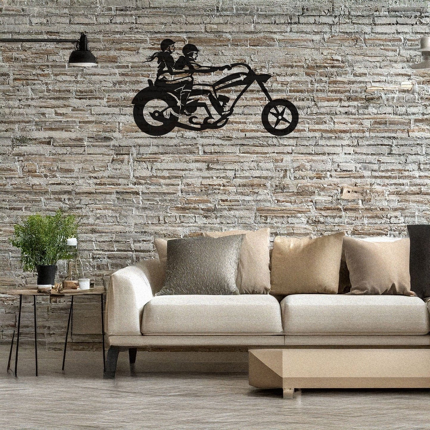 Laser Cut Metal Wall Decor, Motorcycle Chopper Couple Ride Design, Black Biker Wall Art, Garage Decor Accent, Matte Black Wall Art, Gift for Bikers