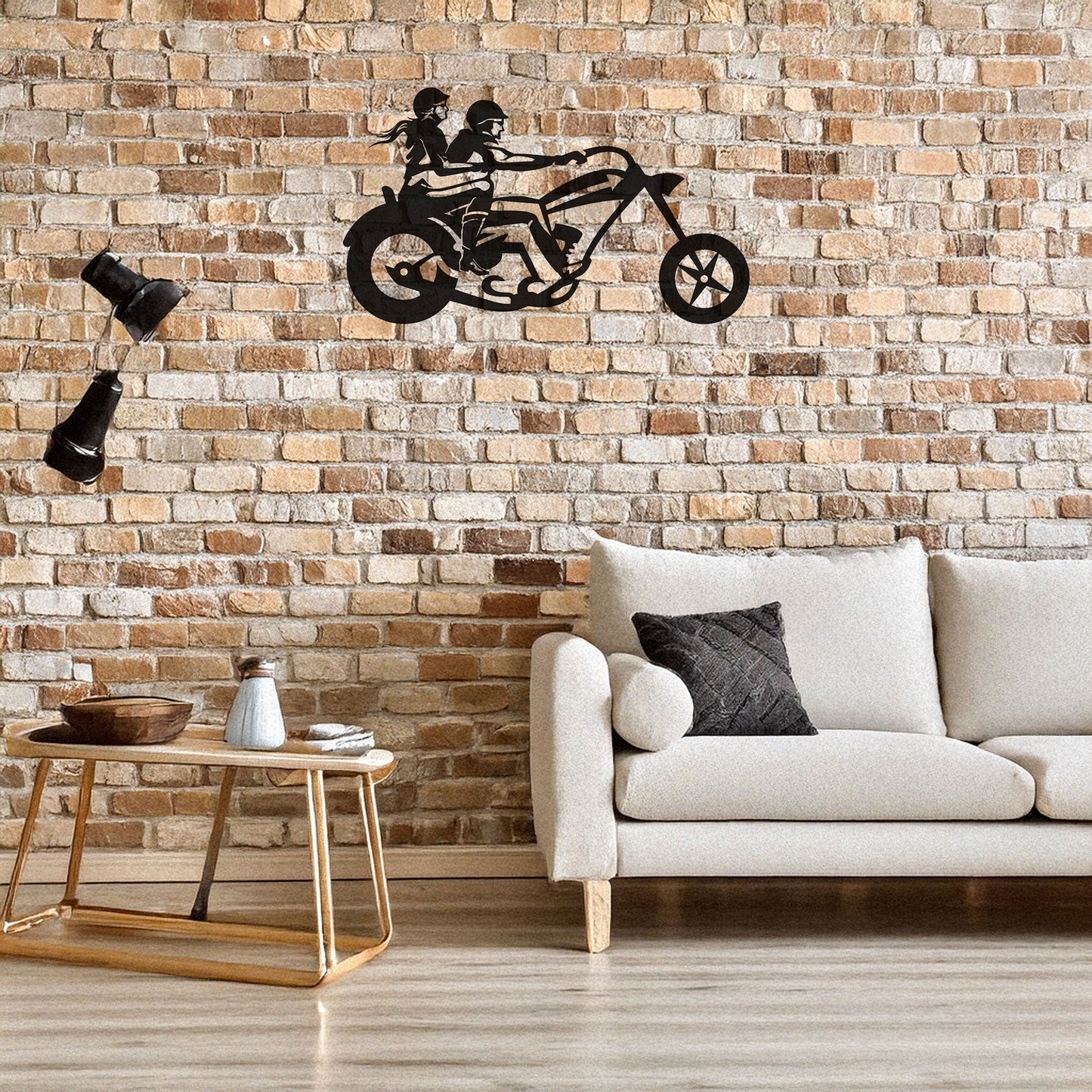 Laser Cut Metal Wall Decor, Motorcycle Chopper Couple Ride Design, Black Biker Wall Art, Garage Decor Accent, Matte Black Wall Art, Gift for Bikers