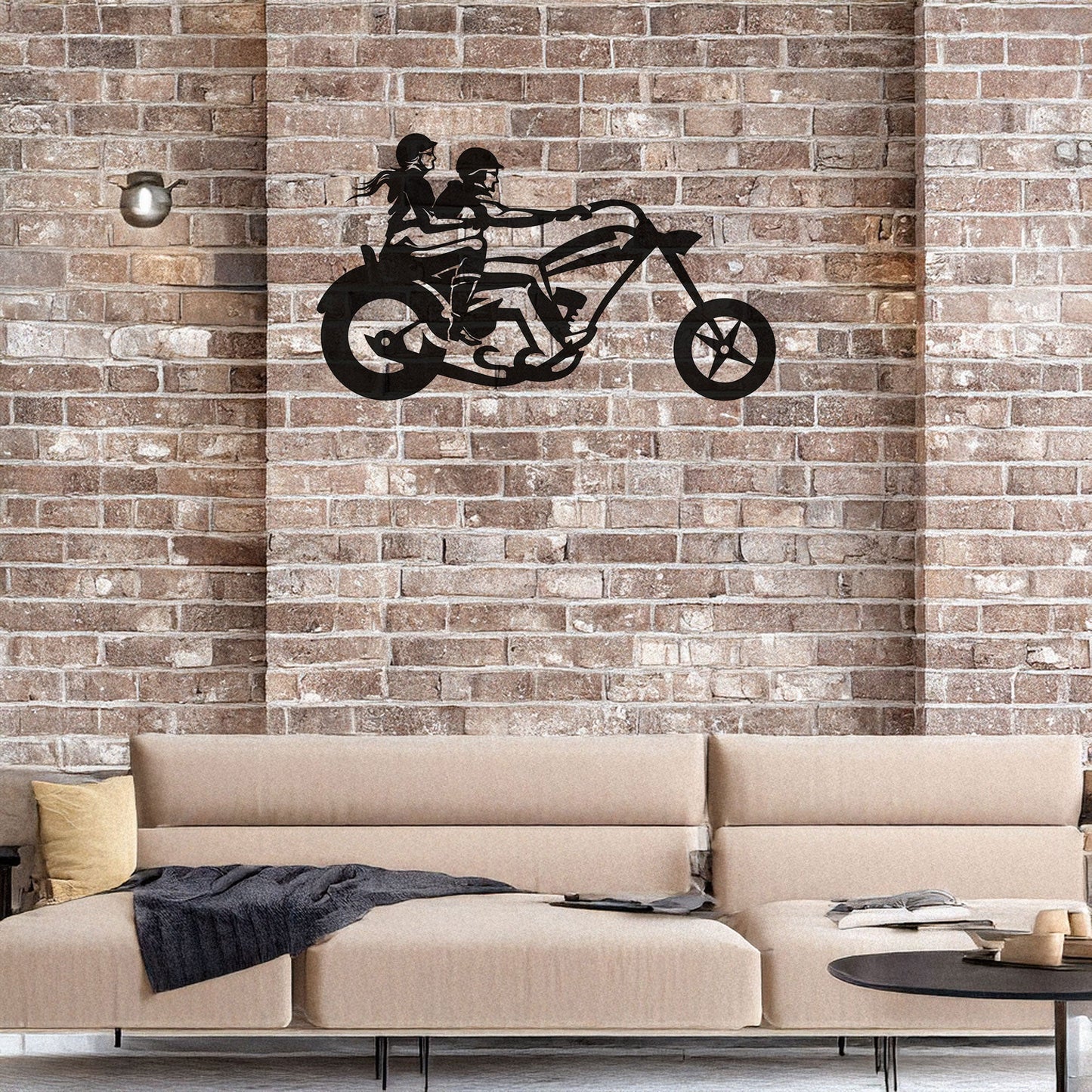 Laser Cut Metal Wall Decor, Motorcycle Chopper Couple Ride Design, Black Biker Wall Art, Garage Decor Accent, Matte Black Wall Art, Gift for Bikers