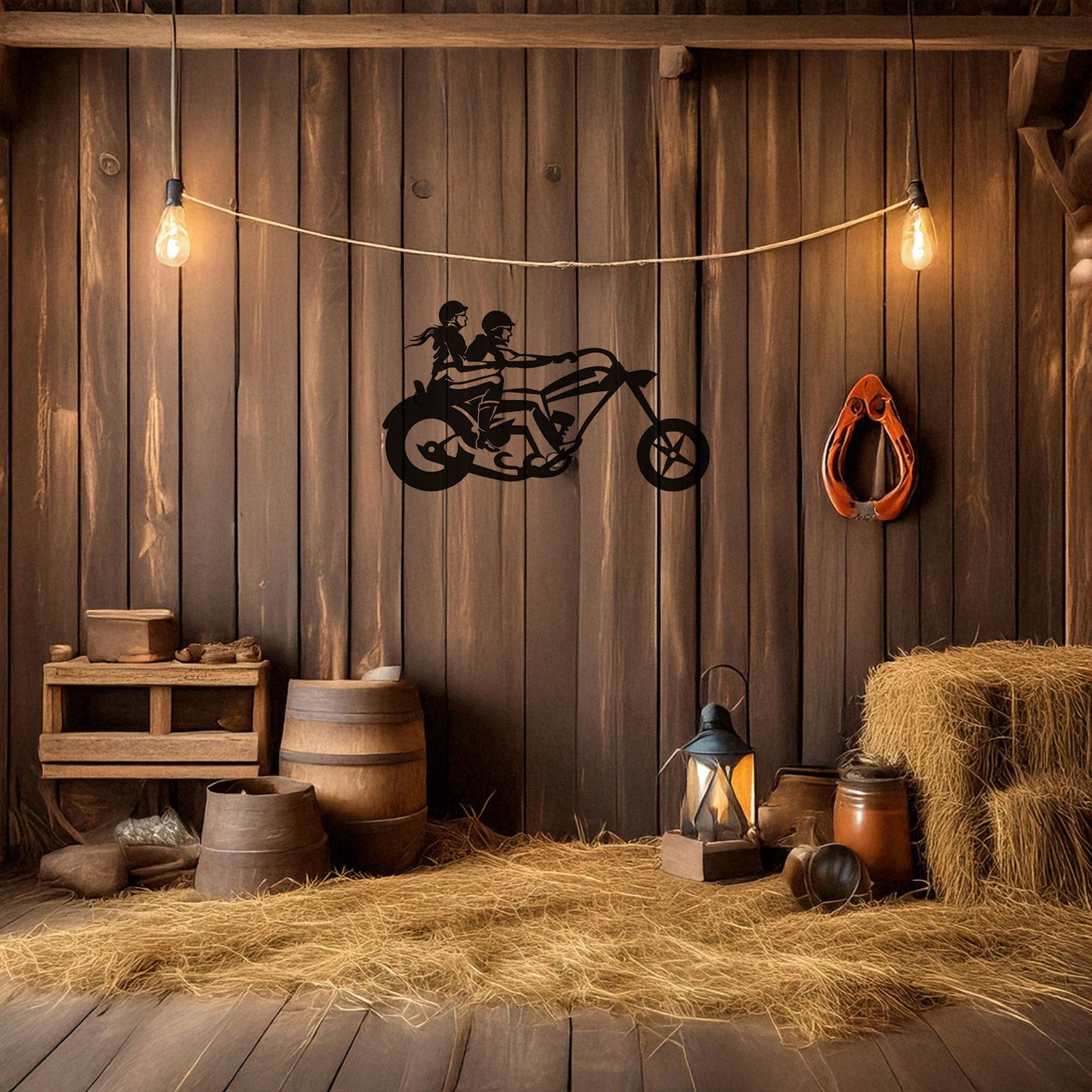 Laser Cut Metal Wall Decor, Motorcycle Chopper Couple Ride Design, Black Biker Wall Art, Garage Decor Accent, Matte Black Wall Art, Gift for Bikers