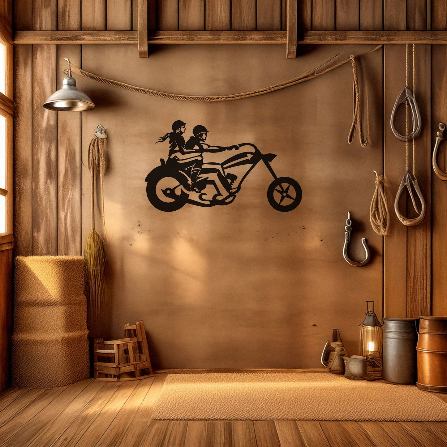Laser Cut Metal Wall Decor, Motorcycle Chopper Couple Ride Design, Black Biker Wall Art, Garage Decor Accent, Matte Black Wall Art, Gift for Bikers