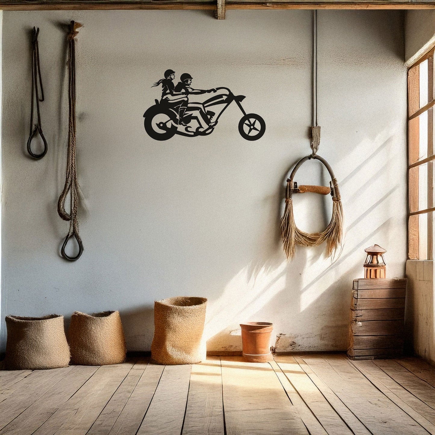 Laser Cut Metal Wall Decor, Motorcycle Chopper Couple Ride Design, Black Biker Wall Art, Garage Decor Accent, Matte Black Wall Art, Gift for Bikers