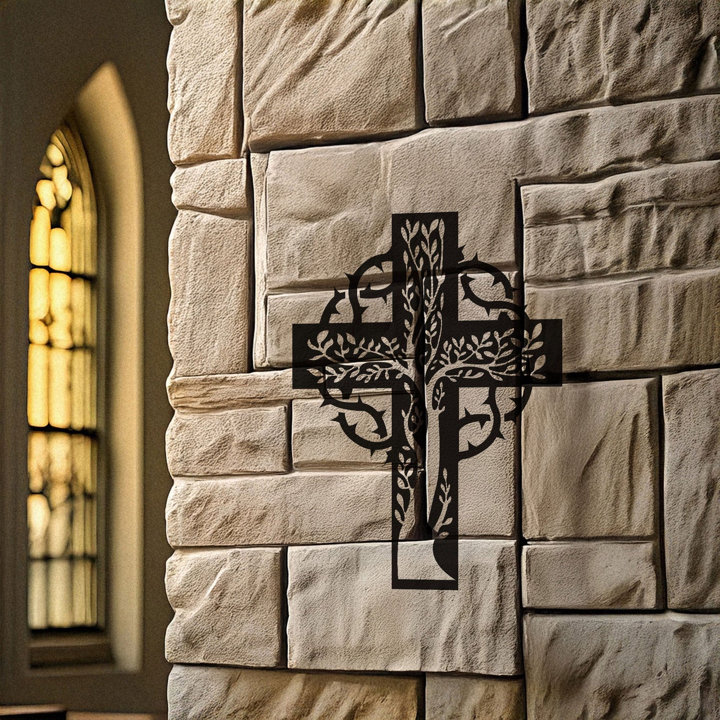 Laser Cut Metal Wall Decor, Floral Christian Cross Design, Black Religious Wall Art, Matte Black Wall Accent, Faith-Inspired Home Decor