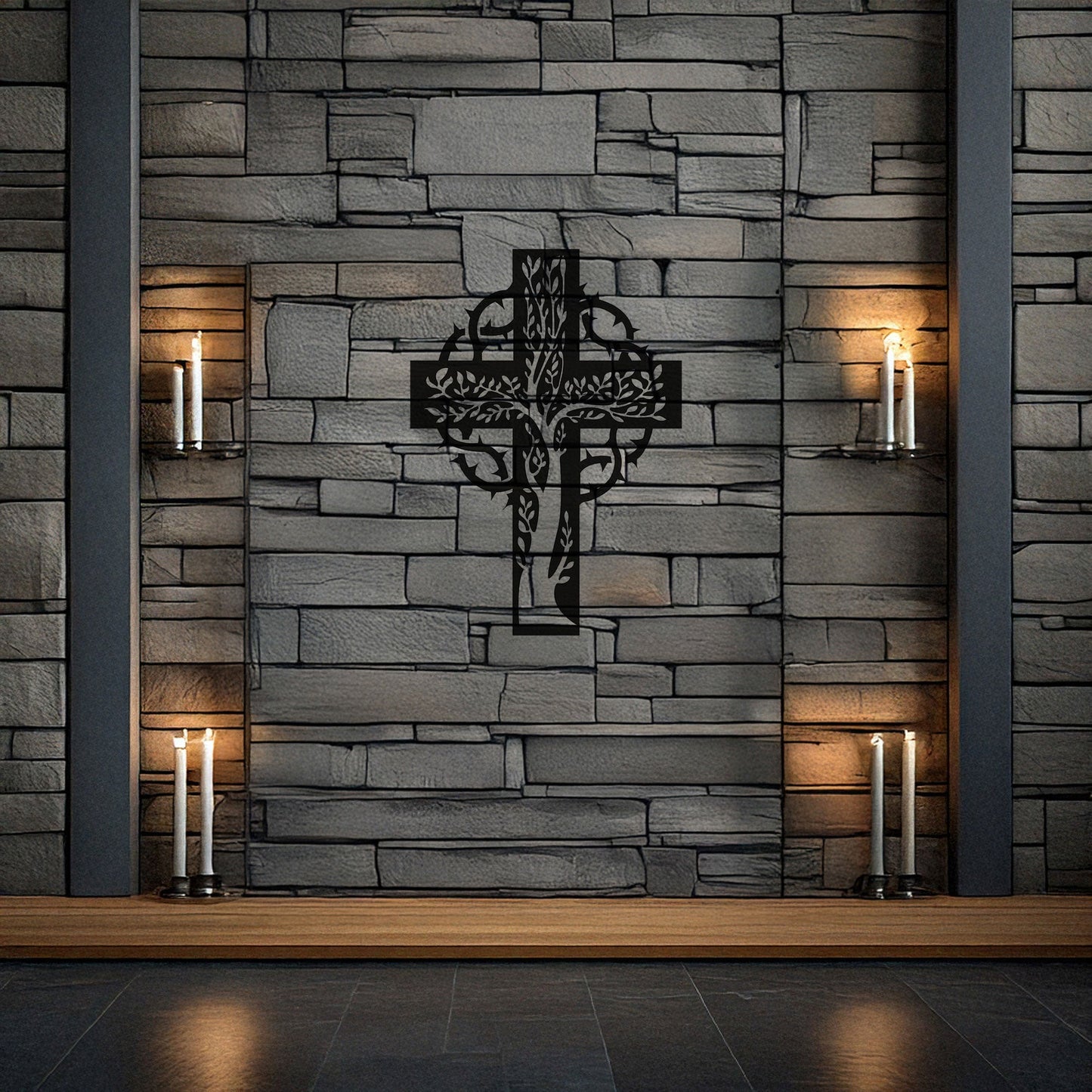 Laser Cut Metal Wall Decor, Floral Christian Cross Design, Black Religious Wall Art, Matte Black Wall Accent, Faith-Inspired Home Decor