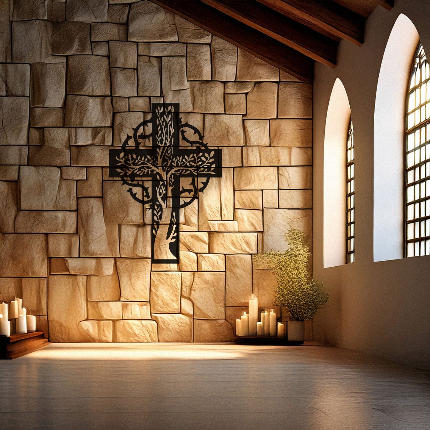 Laser Cut Metal Wall Decor, Floral Christian Cross Design, Black Religious Wall Art, Matte Black Wall Accent, Faith-Inspired Home Decor