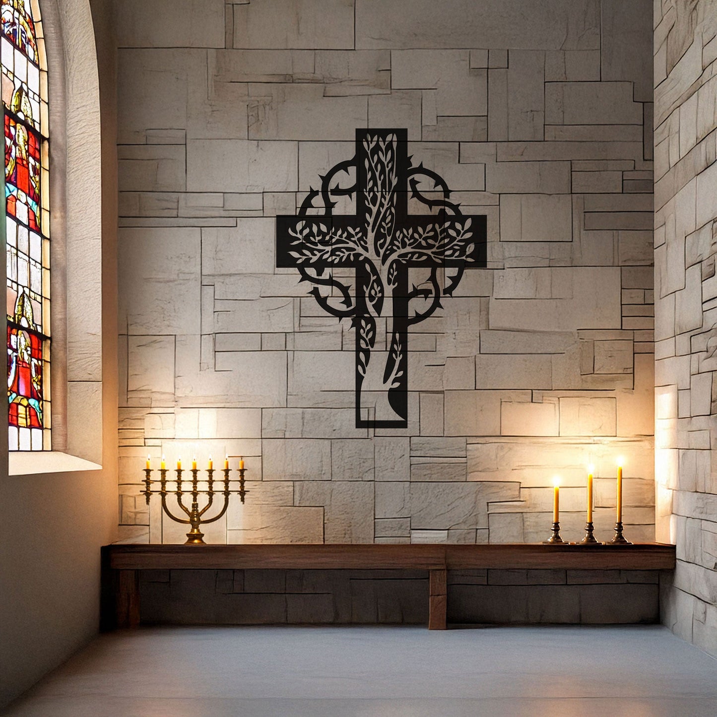 Laser Cut Metal Wall Decor, Floral Christian Cross Design, Black Religious Wall Art, Matte Black Wall Accent, Faith-Inspired Home Decor