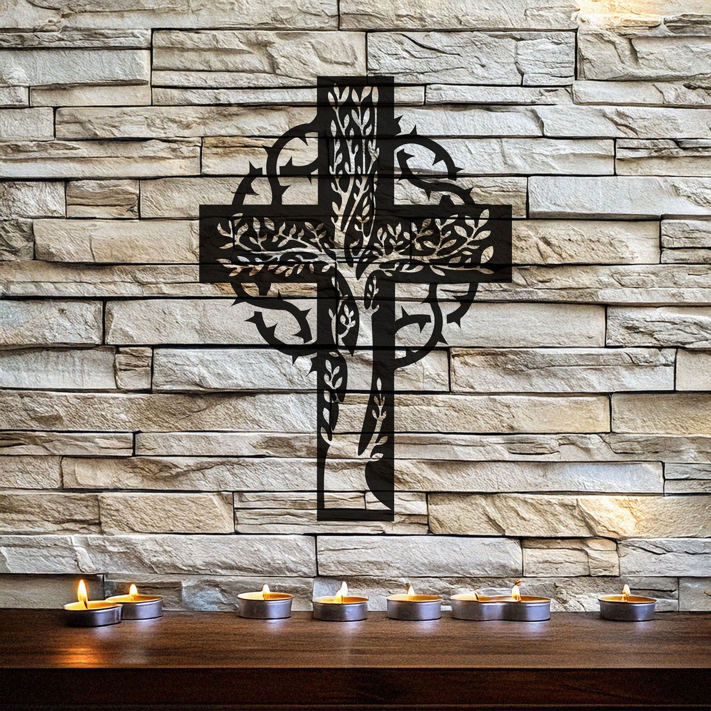 Laser Cut Metal Wall Decor, Floral Christian Cross Design, Black Religious Wall Art, Matte Black Wall Accent, Faith-Inspired Home Decor