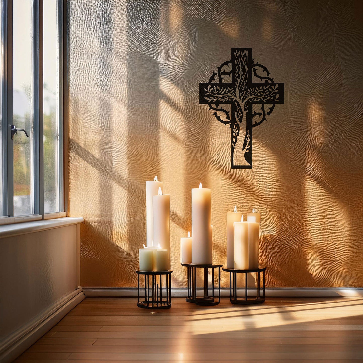 Laser Cut Metal Wall Decor, Floral Christian Cross Design, Black Religious Wall Art, Matte Black Wall Accent, Faith-Inspired Home Decor