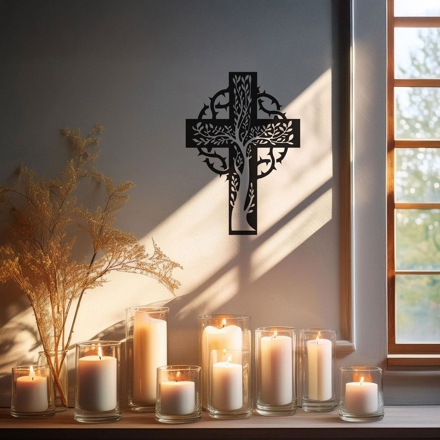 Laser Cut Metal Wall Decor, Floral Christian Cross Design, Black Religious Wall Art, Matte Black Wall Accent, Faith-Inspired Home Decor
