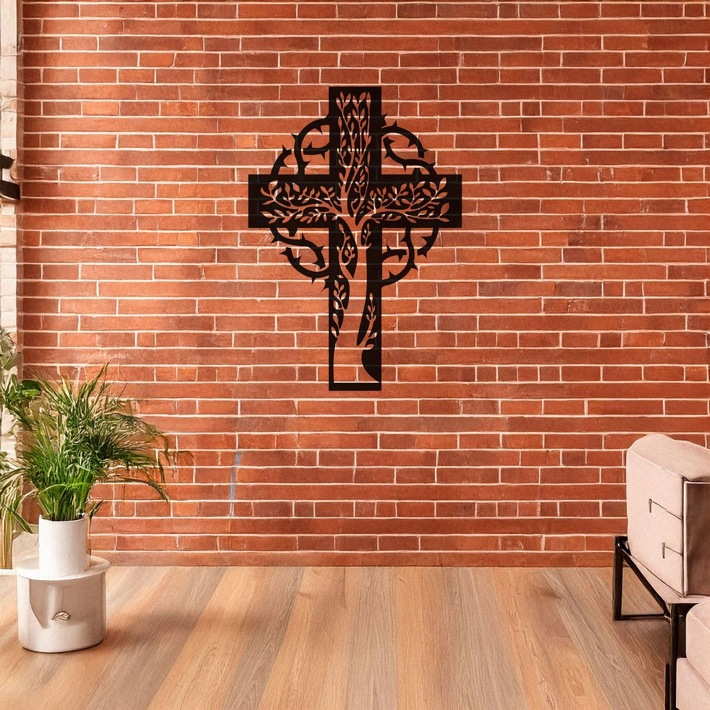 Laser Cut Metal Wall Decor, Floral Christian Cross Design, Black Religious Wall Art, Matte Black Wall Accent, Faith-Inspired Home Decor