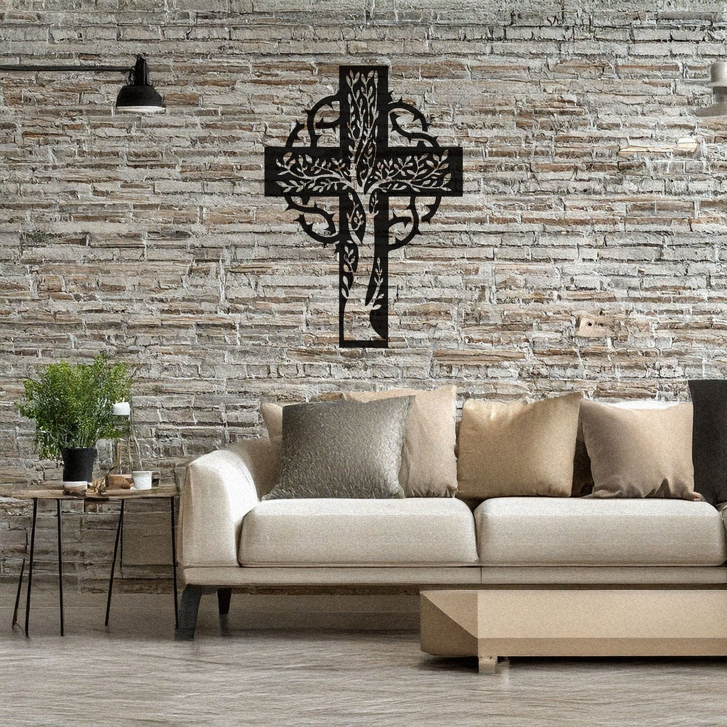 Laser Cut Metal Wall Decor, Floral Christian Cross Design, Black Religious Wall Art, Matte Black Wall Accent, Faith-Inspired Home Decor
