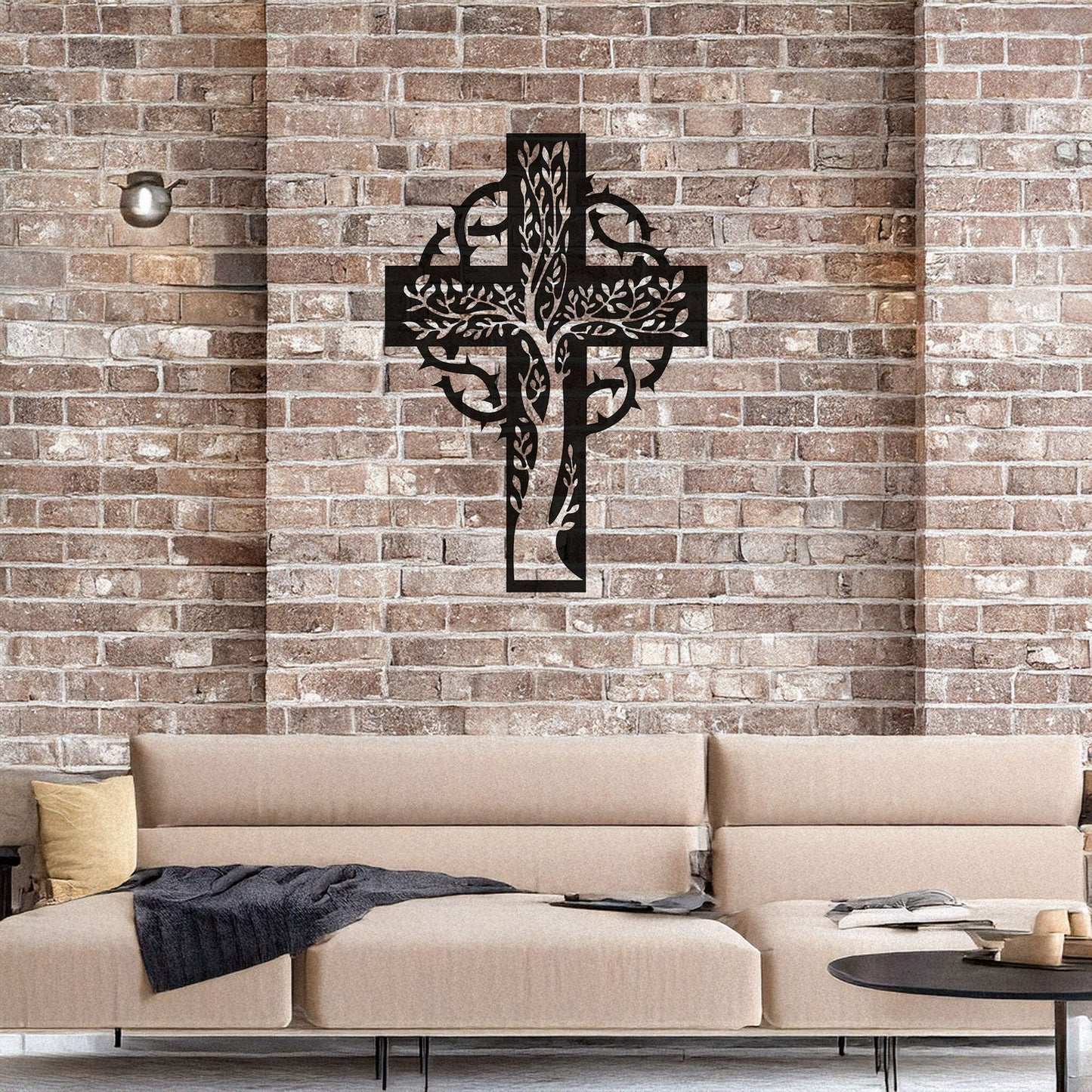Laser Cut Metal Wall Decor, Floral Christian Cross Design, Black Religious Wall Art, Matte Black Wall Accent, Faith-Inspired Home Decor