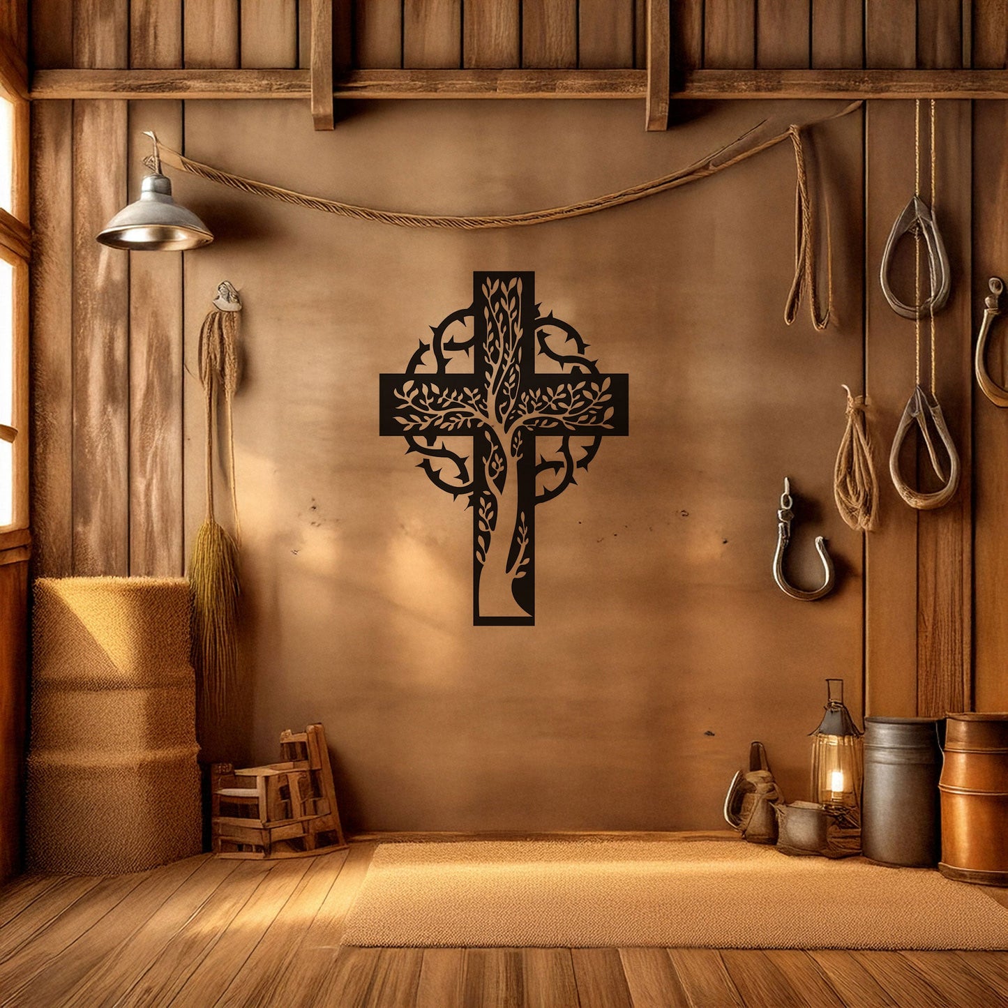 Laser Cut Metal Wall Decor, Floral Christian Cross Design, Black Religious Wall Art, Matte Black Wall Accent, Faith-Inspired Home Decor