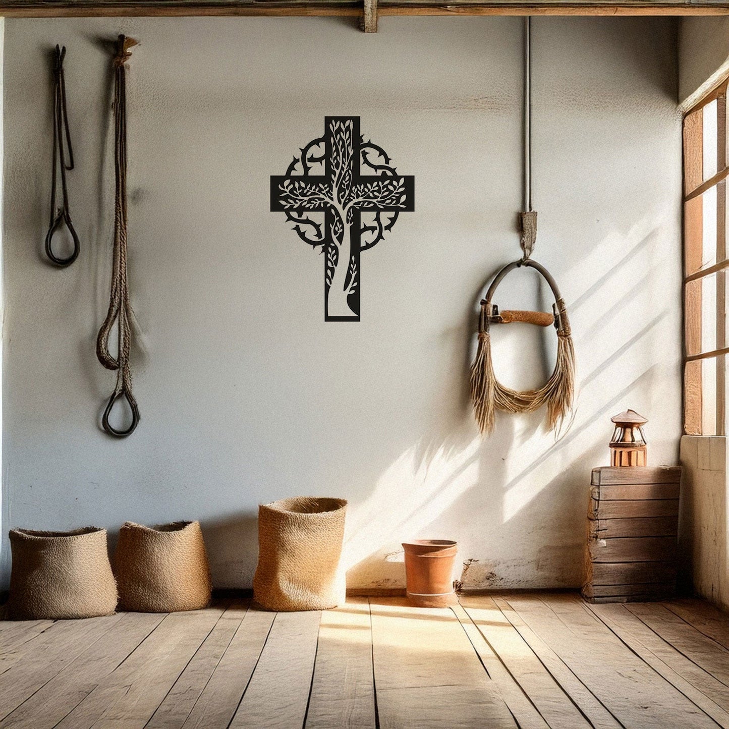 Laser Cut Metal Wall Decor, Floral Christian Cross Design, Black Religious Wall Art, Matte Black Wall Accent, Faith-Inspired Home Decor