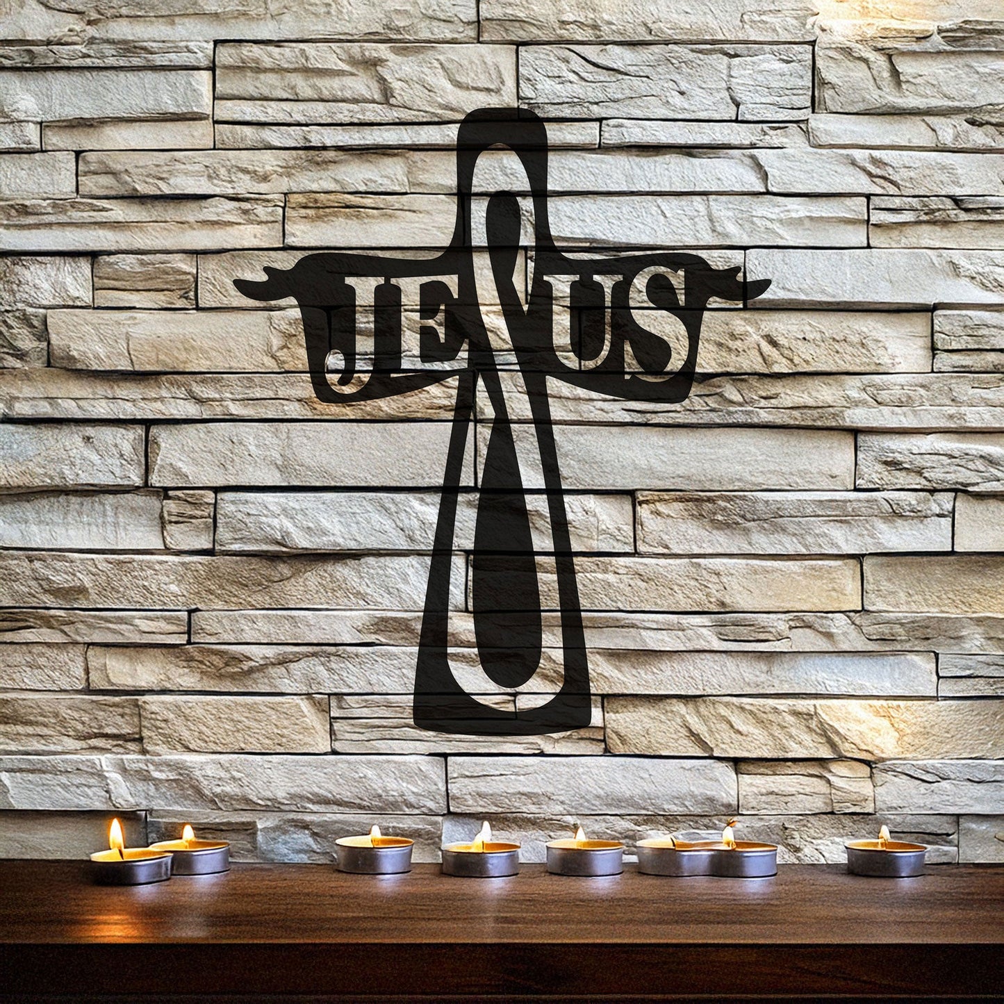 Laser Cut Metal Wall Decor, Jesus Christian Cross Design, Black Religious Wall Art, Faith-Inspired Home Accent, Matte Black Wall Decor