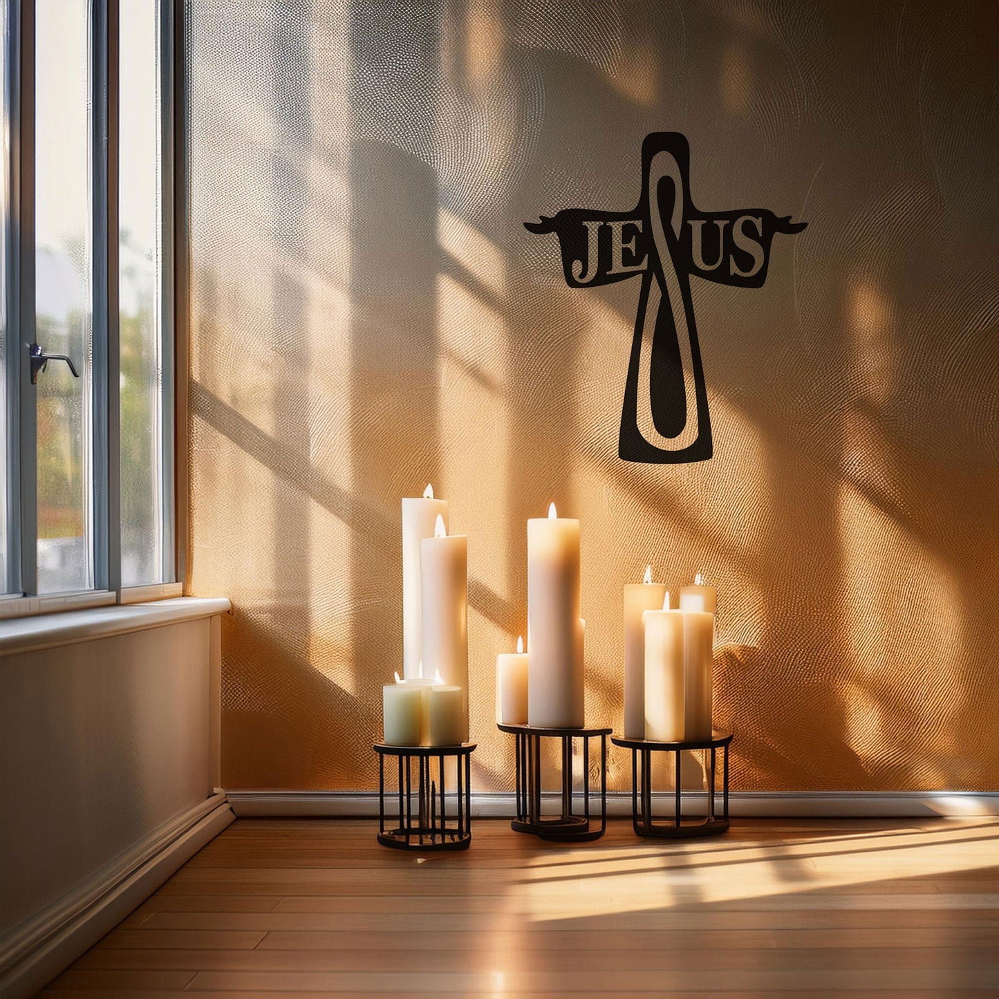 Laser Cut Metal Wall Decor, Jesus Christian Cross Design, Black Religious Wall Art, Faith-Inspired Home Accent, Matte Black Wall Decor