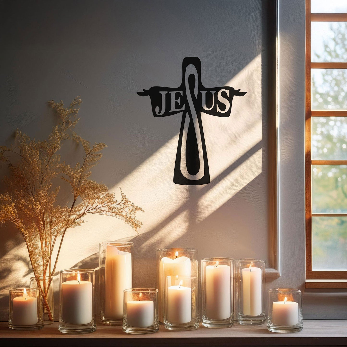 Laser Cut Metal Wall Decor, Jesus Christian Cross Design, Black Religious Wall Art, Faith-Inspired Home Accent, Matte Black Wall Decor