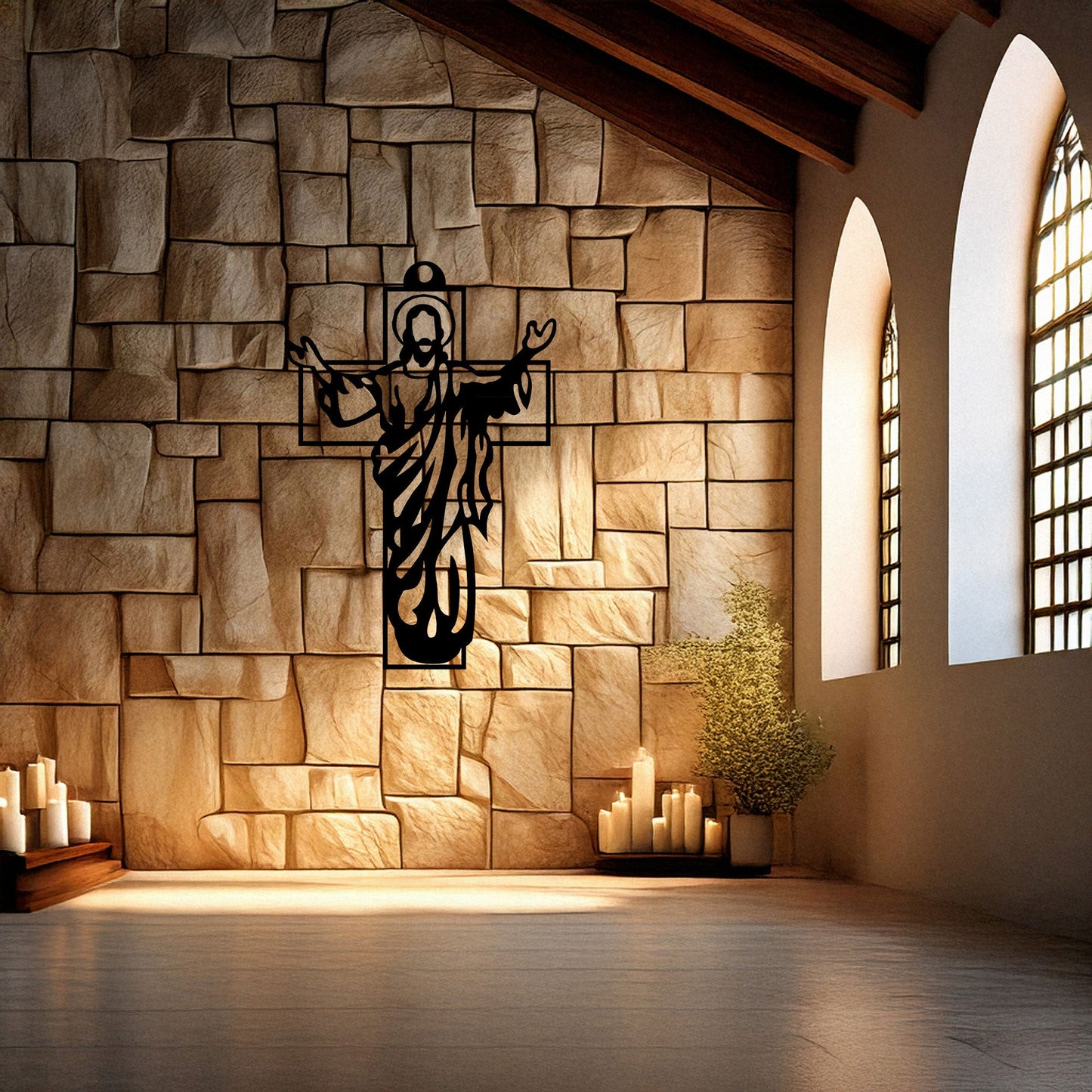 Laser Cut Metal Wall Decor, Jesus Christian Cross Design, Black Religious Wall Art, Matte Black Faith Decor, Spiritual Home Accent