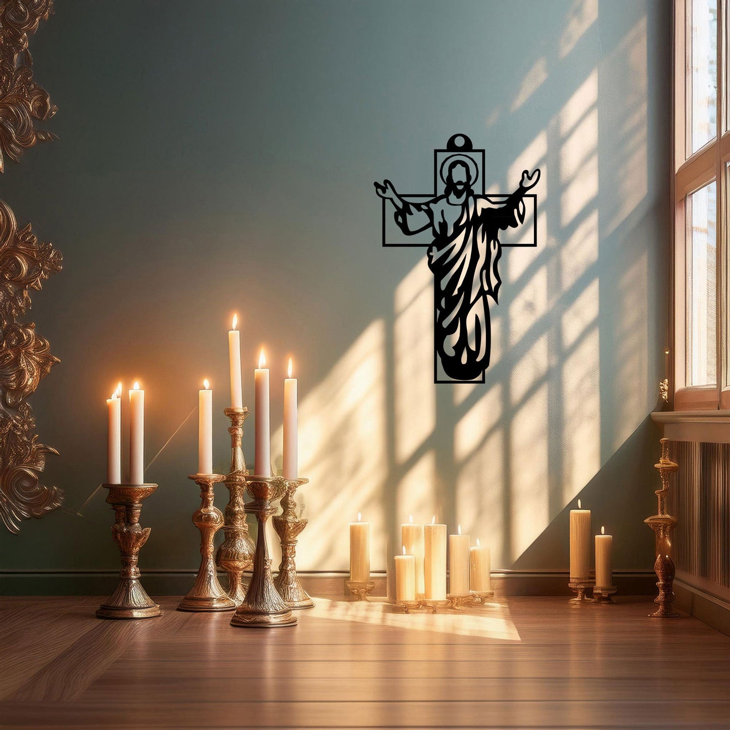 Laser Cut Metal Wall Decor, Jesus Christian Cross Design, Black Religious Wall Art, Matte Black Faith Decor, Spiritual Home Accent