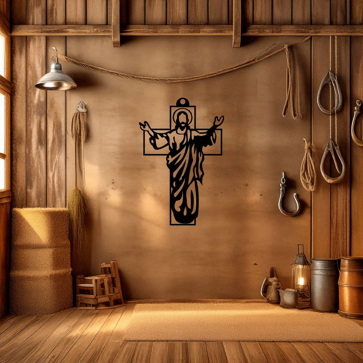 Laser Cut Metal Wall Decor, Jesus Christian Cross Design, Black Religious Wall Art, Matte Black Faith Decor, Spiritual Home Accent
