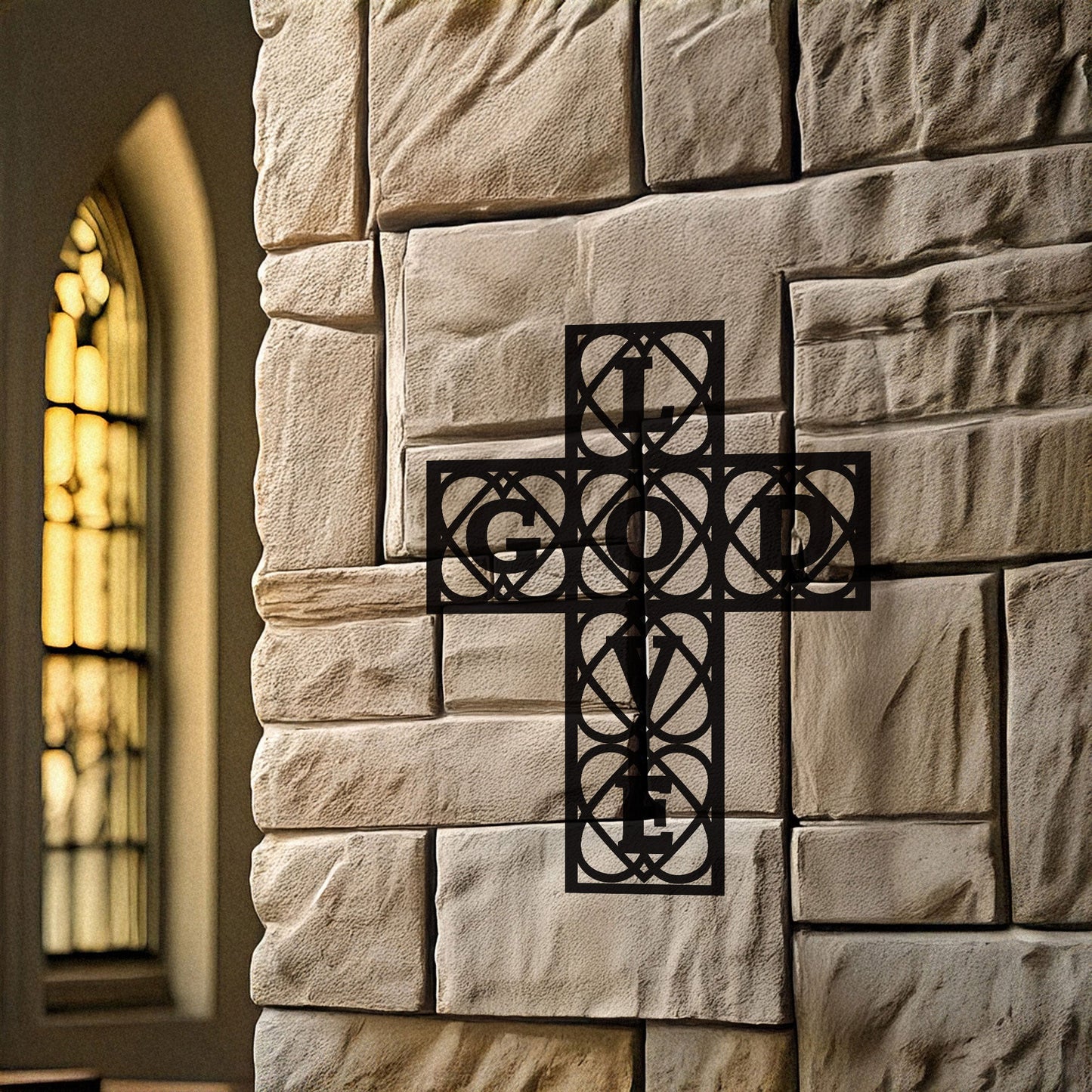 Laser Cut Metal Wall Decor, God and Love Cross Design, Black Religious Wall Art, Inspirational Faith Decor, Matte Black Wall Accent