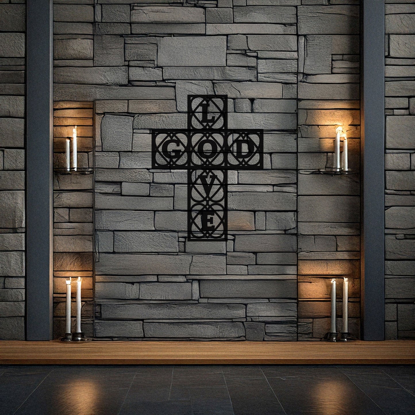 Laser Cut Metal Wall Decor, God and Love Cross Design, Black Religious Wall Art, Inspirational Faith Decor, Matte Black Wall Accent