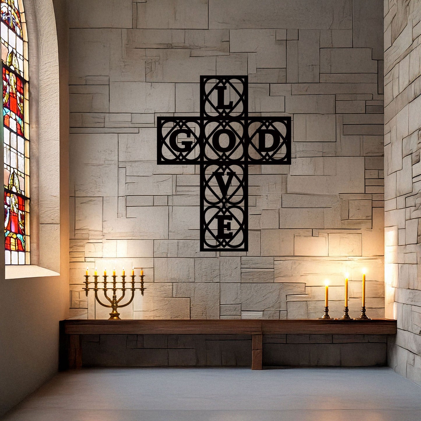 Laser Cut Metal Wall Decor, God and Love Cross Design, Black Religious Wall Art, Inspirational Faith Decor, Matte Black Wall Accent