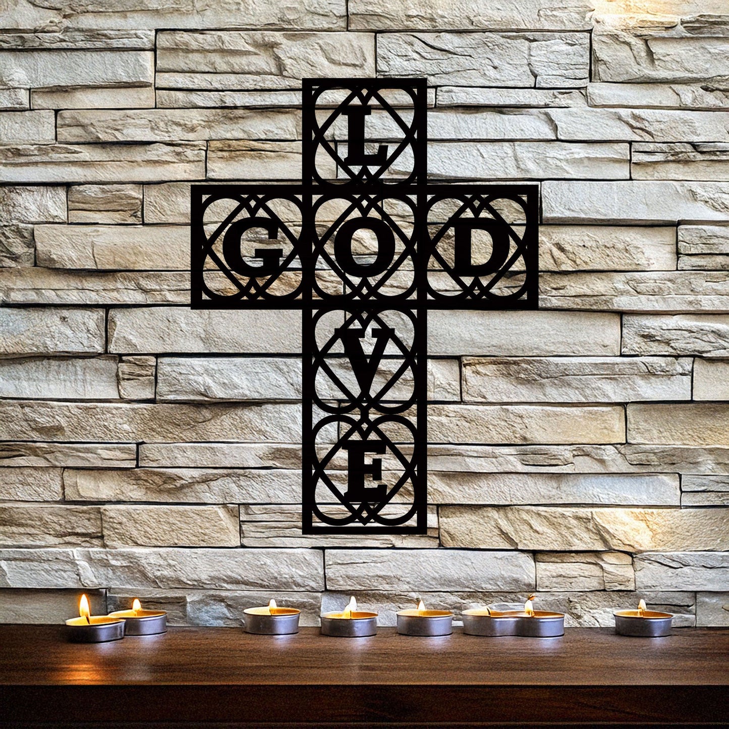 Laser Cut Metal Wall Decor, God and Love Cross Design, Black Religious Wall Art, Inspirational Faith Decor, Matte Black Wall Accent