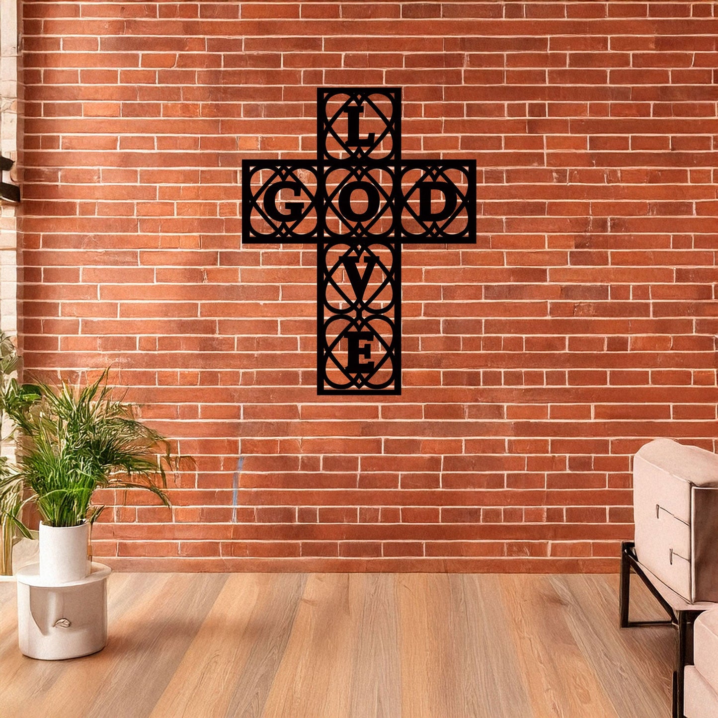 Laser Cut Metal Wall Decor, God and Love Cross Design, Black Religious Wall Art, Inspirational Faith Decor, Matte Black Wall Accent
