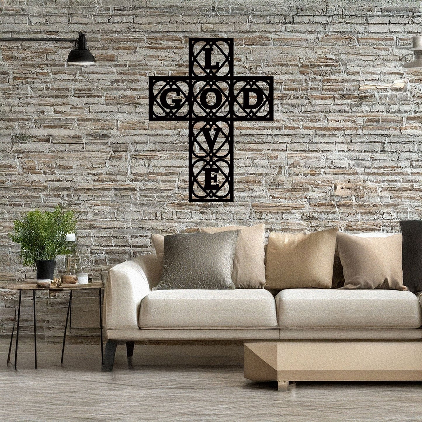 Laser Cut Metal Wall Decor, God and Love Cross Design, Black Religious Wall Art, Inspirational Faith Decor, Matte Black Wall Accent